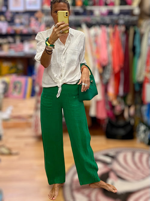 Linen Pants Emerald Green